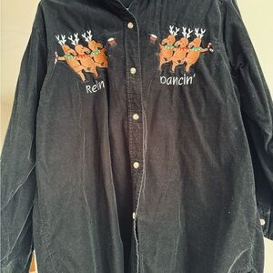 Rein Dancing Black Corduroy Shirt with Festive Embroidery
